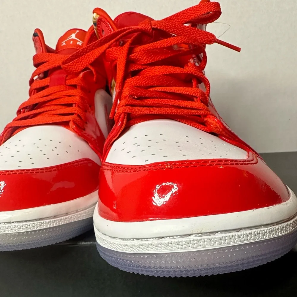 Nike Air Jordan 1 SE Mid Barcelona Sweater Red Patent Size 10.5 Sneakers